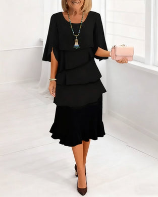 Kjole Stilfuld Rund Hals Lagdelt