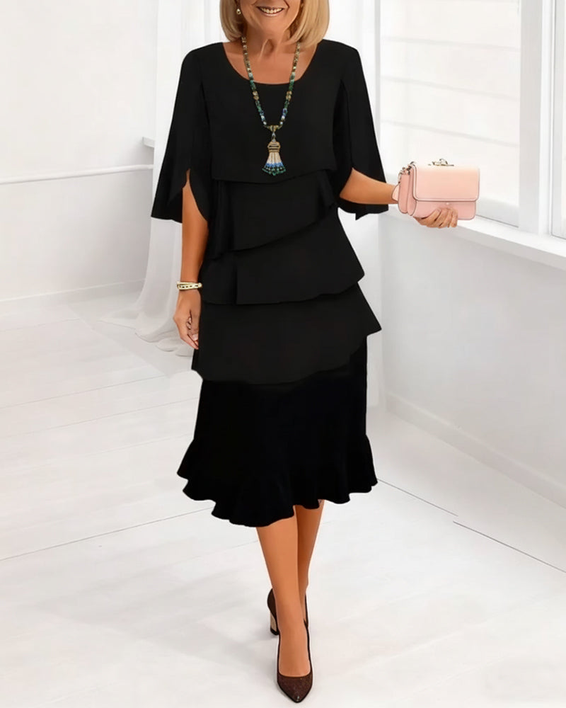 Kjole Stilfuld Rund Hals Lagdelt