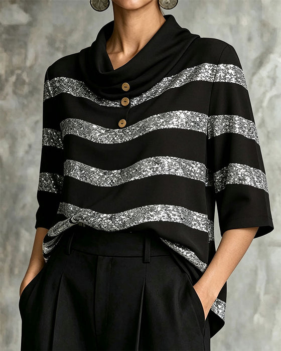 Bluse Geometrisk Stribe Indsnøret Talje Snor