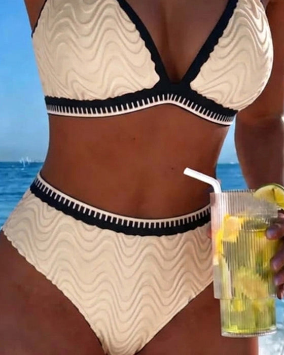 Bikini Farveblok Dobbeltstrop Tekstureret