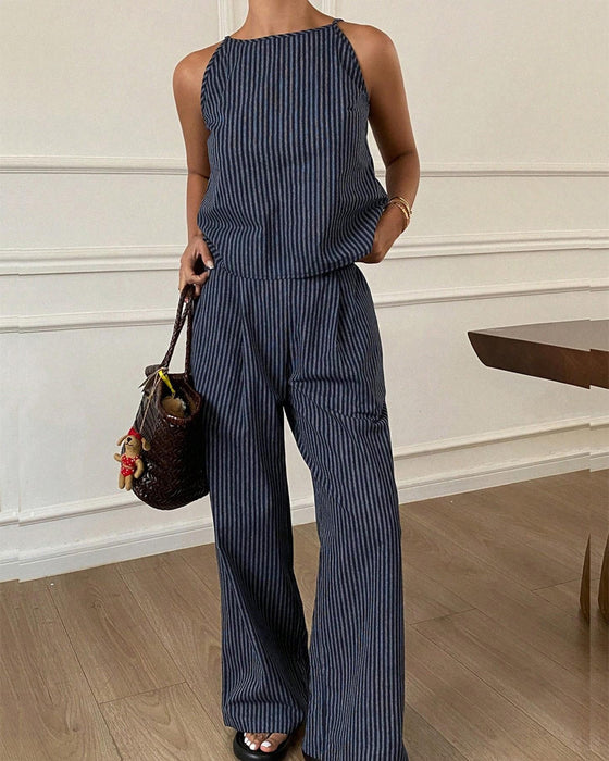 Sæt Stribet Camisole Brede Ben Bukser