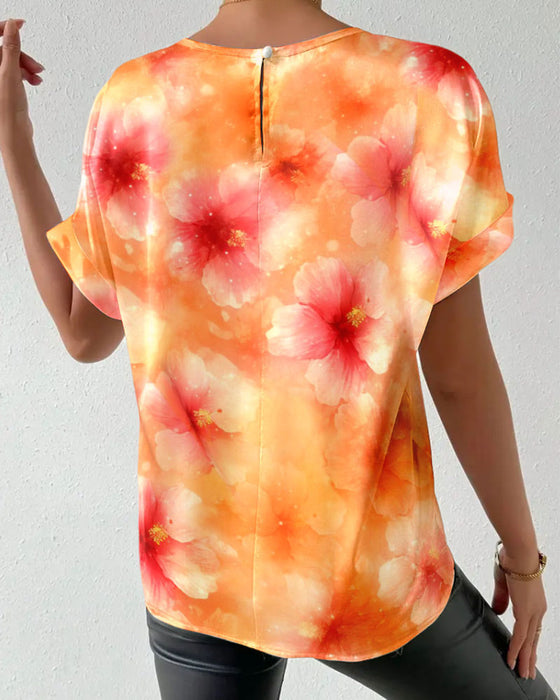 T-shirt Rund hals Tie-Dye Stor Blomst