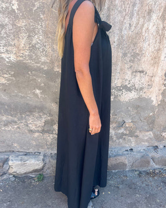 Kjole Ærmeløs Ensfarvet Fashion Lang