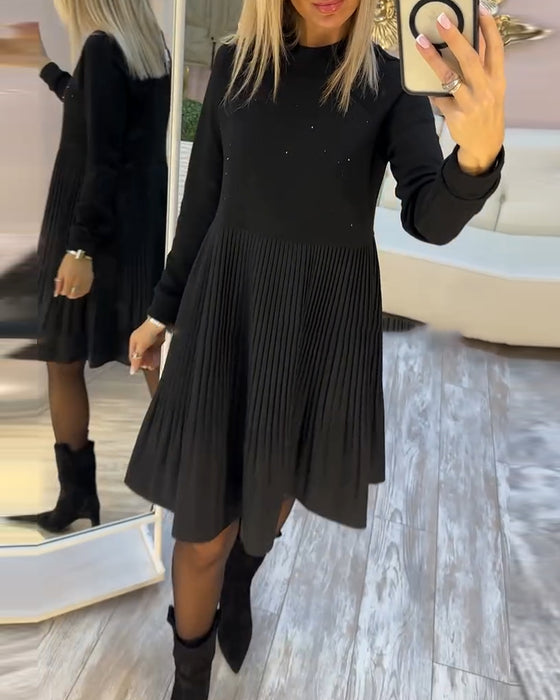 Plisseret Kjole Langærmet Rhinestone