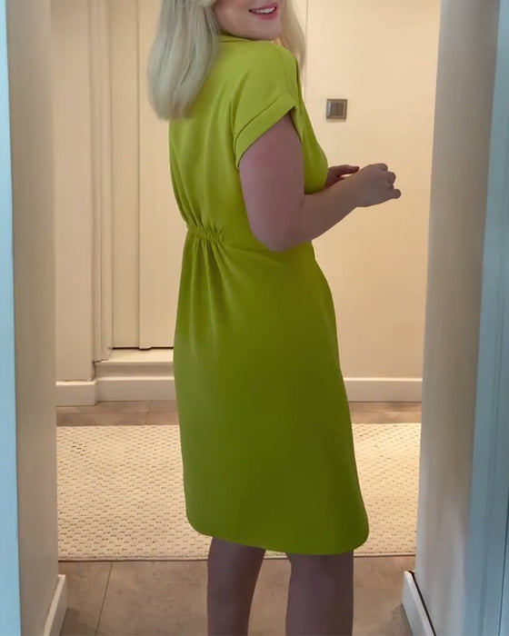 Kjole Lapel Ensfarvet Plisseret Talje