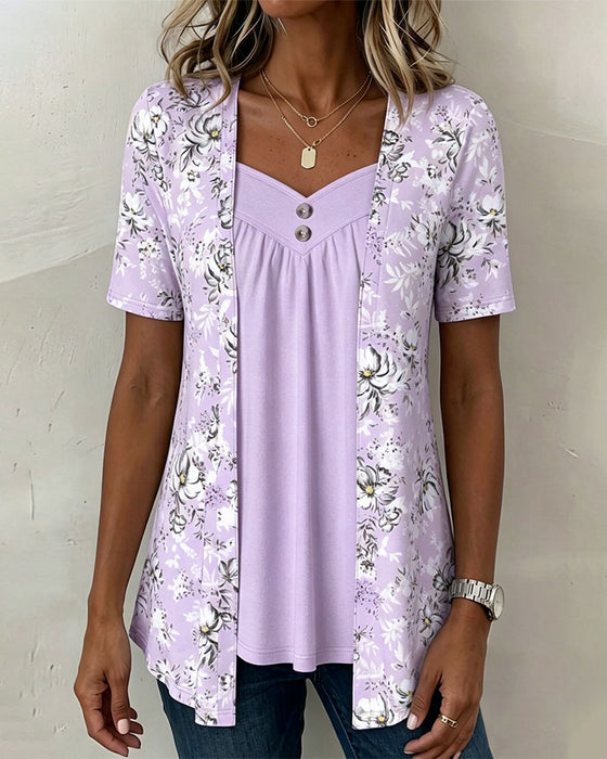 T-Shirt Blomstermønster Falsk Todelt