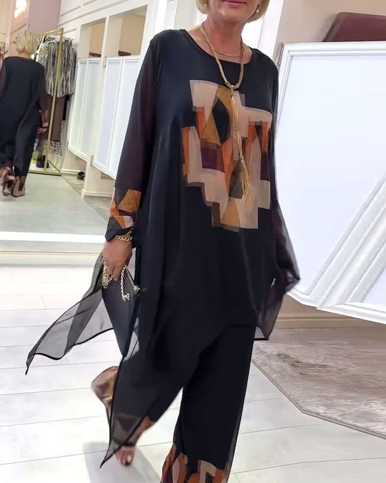 Jakkesæt Elegant Langærmet Printet Brede Ben