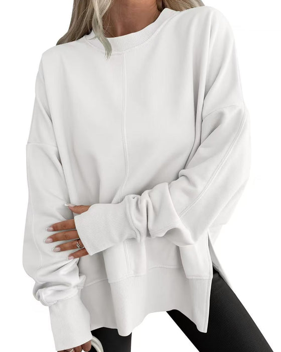Sweatshirt Side Slids Rund Hals Løs