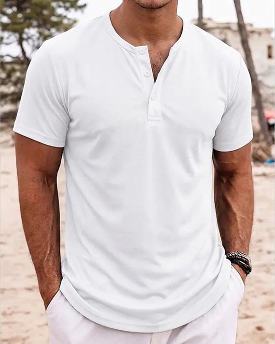 Herre T-Shirt Minimalistisk Henley Kortærmet