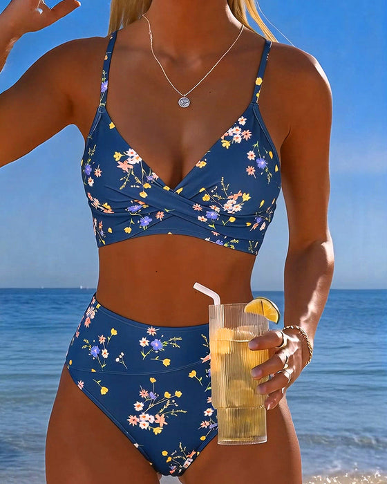 Bikini Sexet Krydsende Blomstermønster