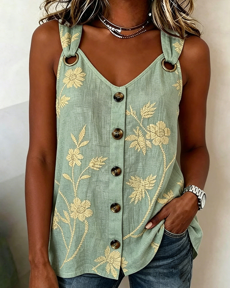 Tank Top Blomstret Kamisol Metal Ring