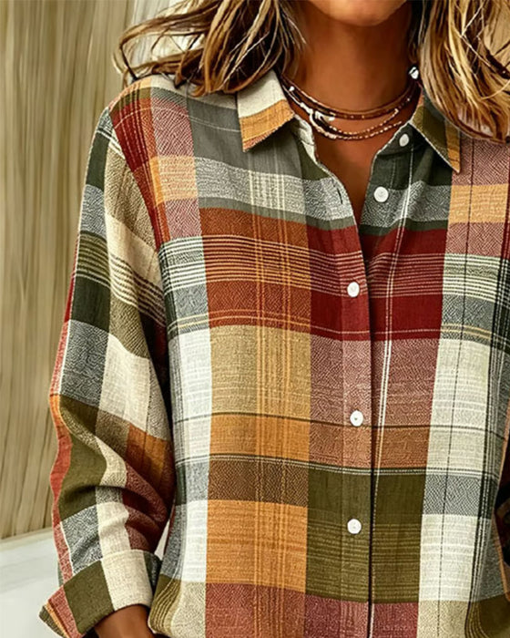 Overhemd Ruit Contrastkleur Split Loose Fit
