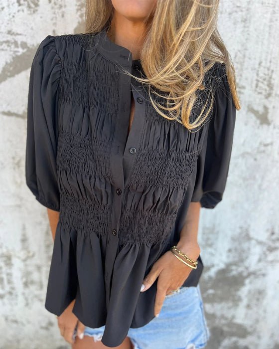 Bluse Casual Mode Kort Ærme Ensfarvet