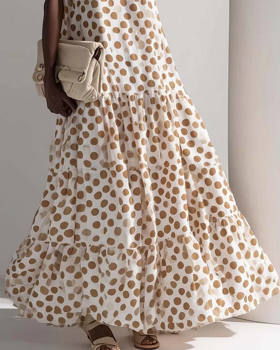 Kjole Rund Hals Vintage Polka Dot Ærmeløs