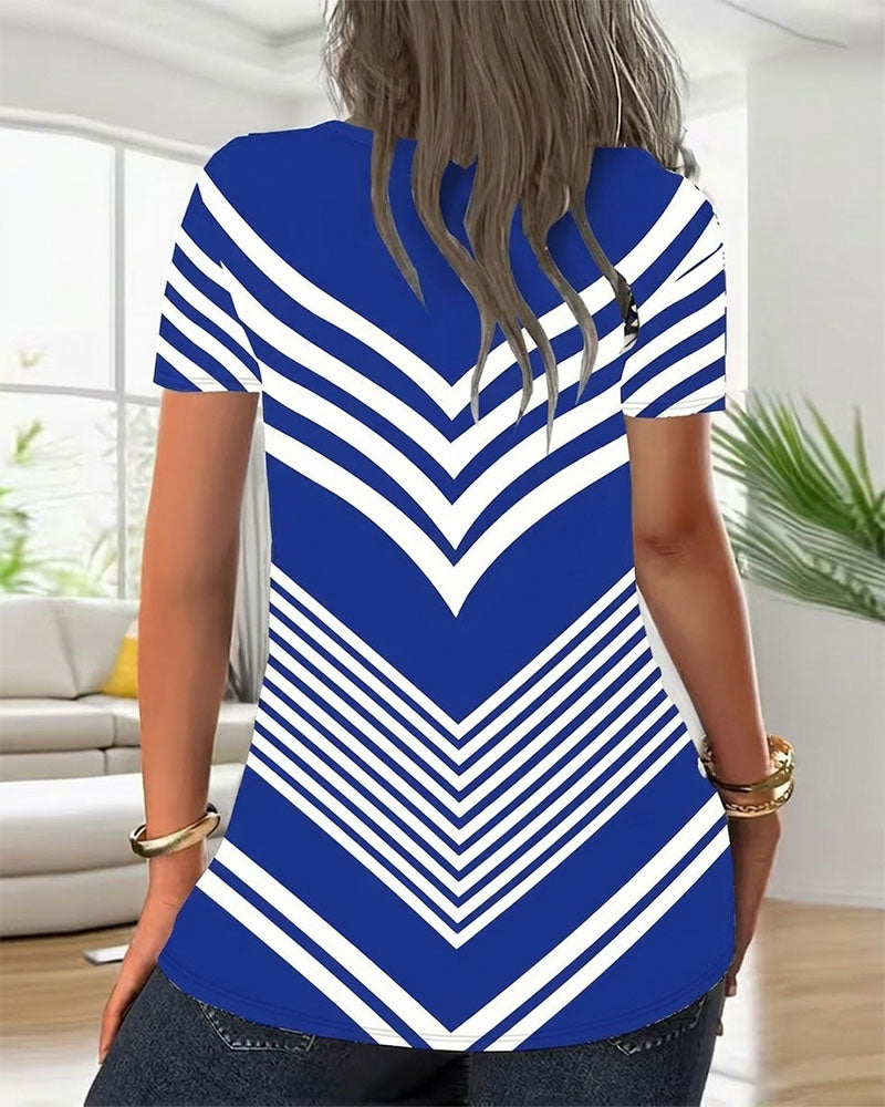 T-shirt Lynlås V-Udskæring Stribet