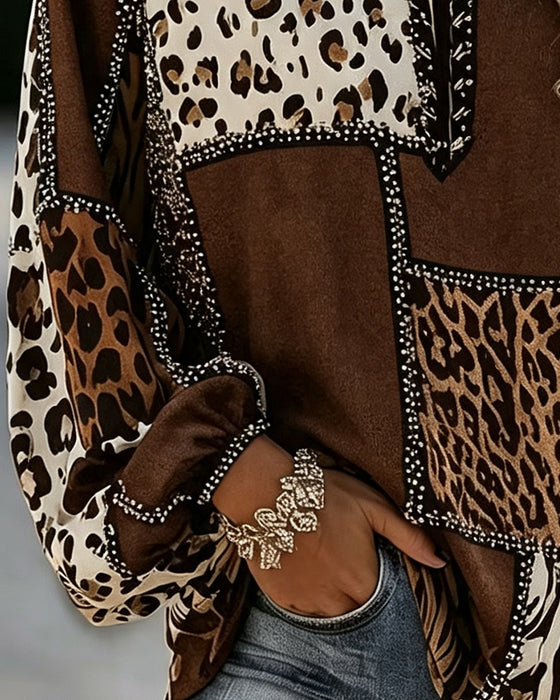 Bluse Leopard Farveblok