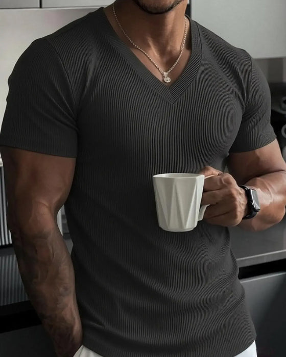 T-Shirt V-Hals Ribbet Solid Farve Herre