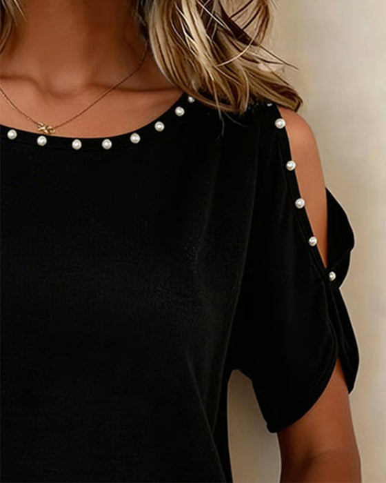 Bluse Off-Shoulder Kort Ærme Rund Hals