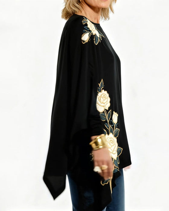 Top Vintage Rosenbroderi Stil Trykt