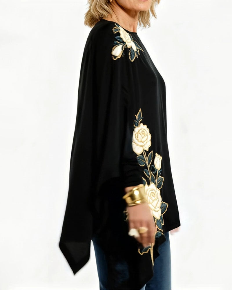 Top Vintage Rosenbroderi Stil Trykt