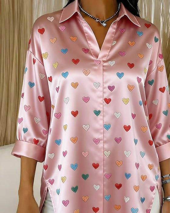 Bluse Trekvartærme Krave Kærlighed