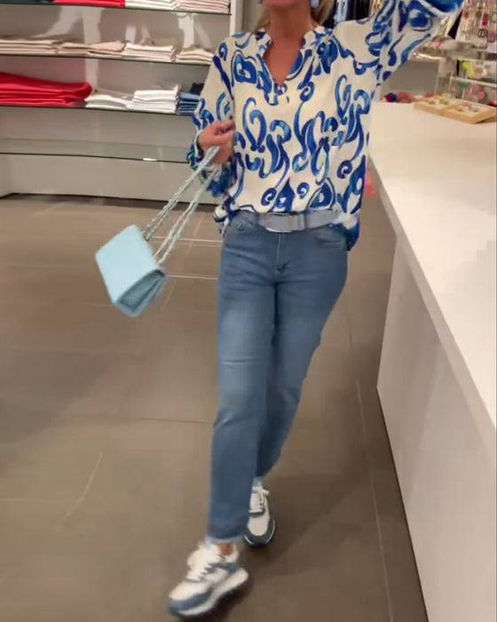 Elegant V-halset top med print