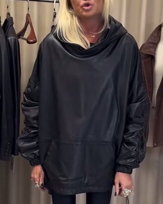 Løs Hoodie I Pu-Læder