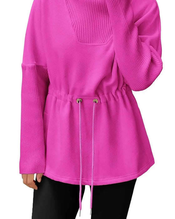 Sweatshirt Høj Krave Lang Ærme Talje Snor