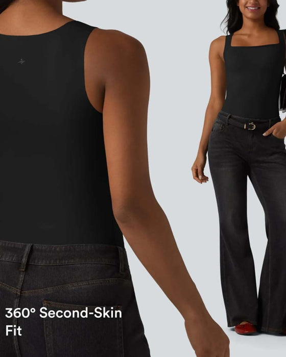 Tank Top Ensfarvet Firkantet Hals Indbygget Bh