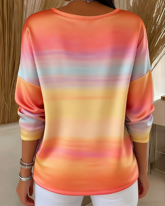 Sweatshirt Regnbue Ombre Vandret Stribe V-Hals