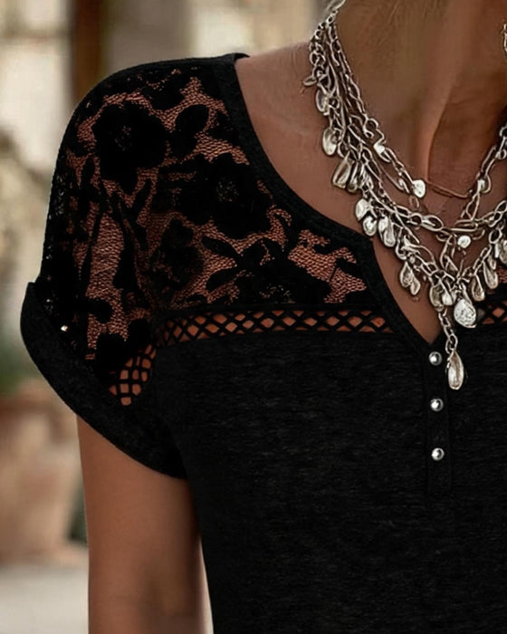 Bluse Blonde Patchwork Henley