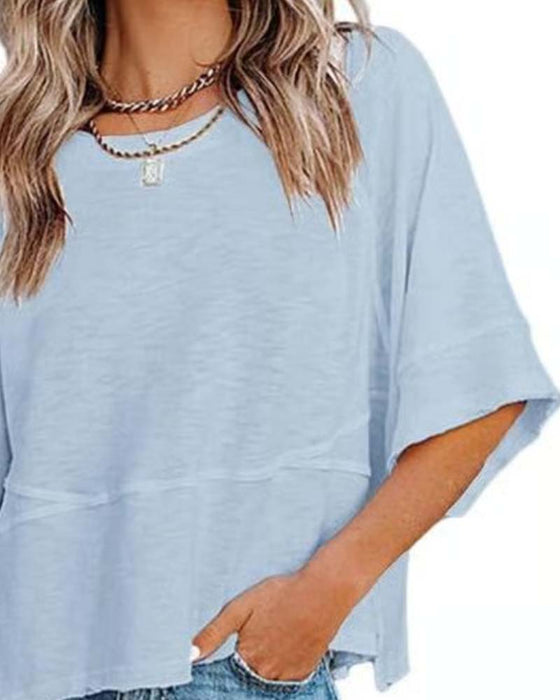 T-Shirt Panel Ensfarvet Udvidet Ærme