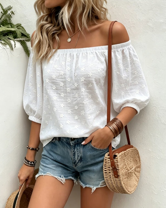 Bluse Afslappet Off-Skulder Lille Blomstret