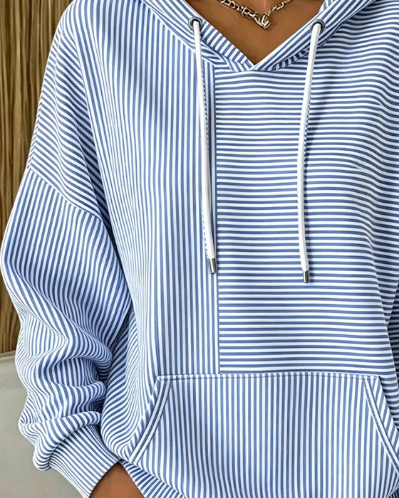 Hoodie Afslappet Stribet Med Snor