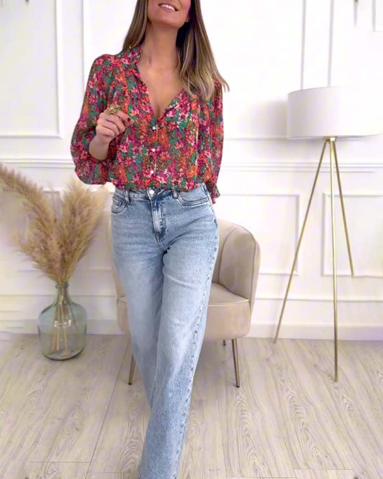 Blomsterskjorte med pufærmer