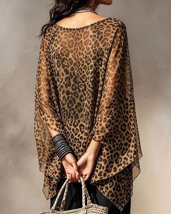 Bluse V-Hals Leopard Uregelmæssig