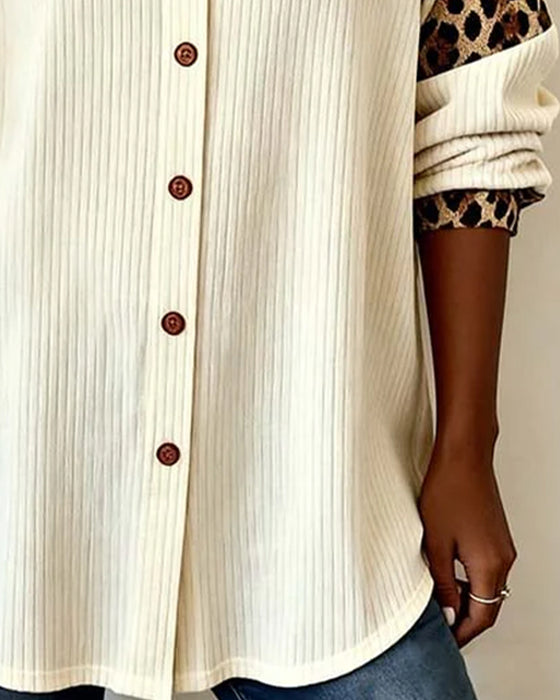 Skjorte Revers Knaplukning Leopardprint