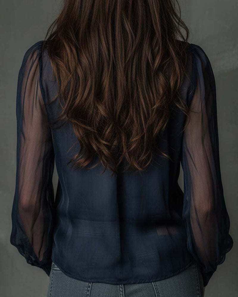 Bluse Halv-lås Mesh Langærmed