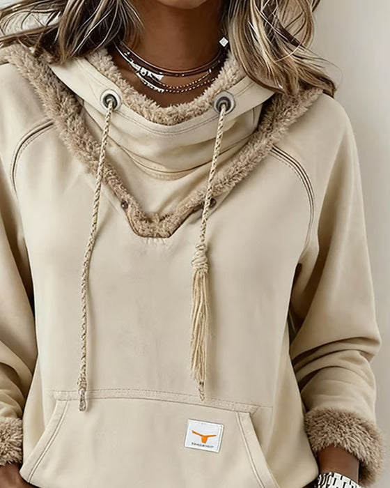 Langærmet Sweatshirt Med Patchworkdetaljer Og Lomme