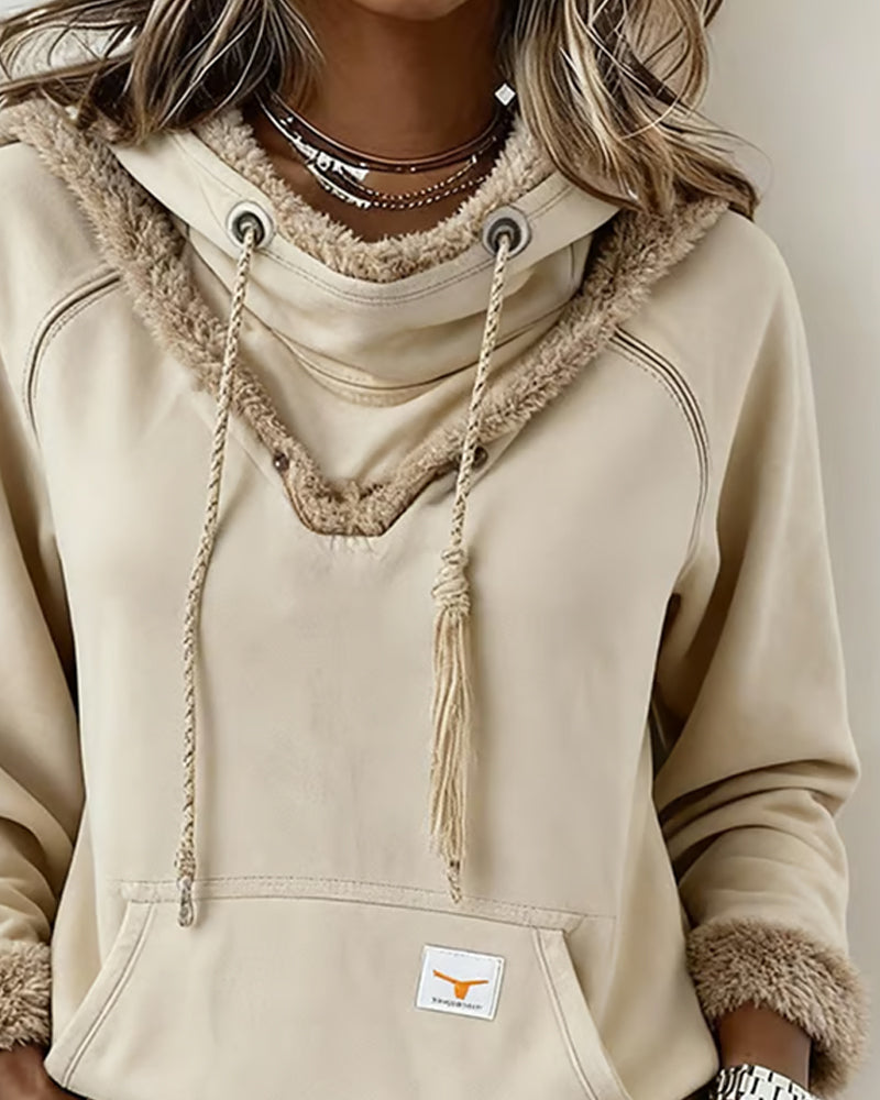 Langærmet Sweatshirt Med Patchworkdetaljer Og Lomme