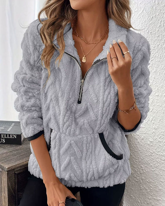 Sweatshirt Halv Lynlås Fleece Stor Lomme