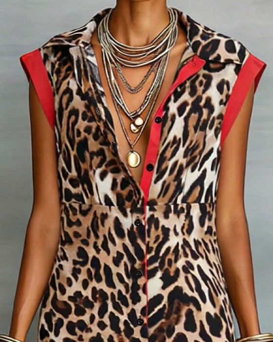 Kjole Slag Leopard Tryk Kontrast Maxi