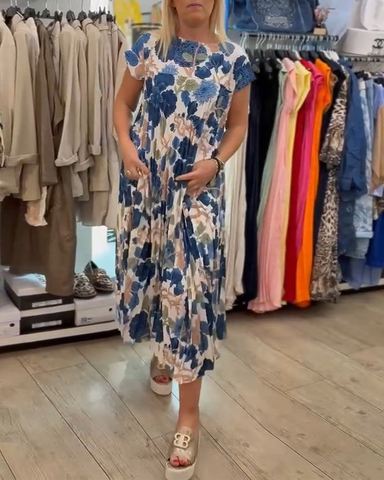 Kjole Rund Hals Blomsterprint Elegant