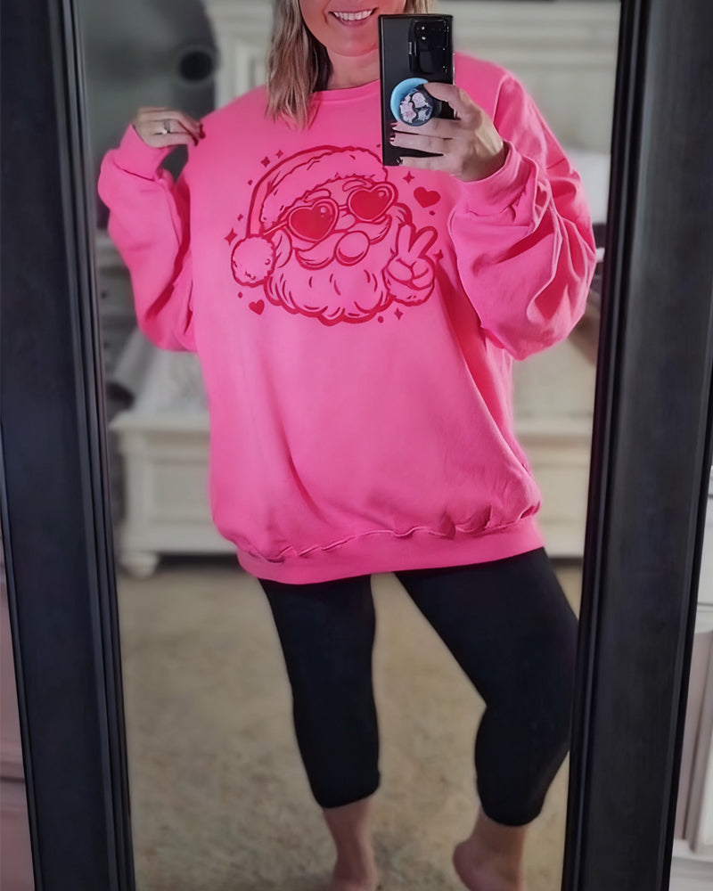 Sweatshirt med rund hals og julemandsprint