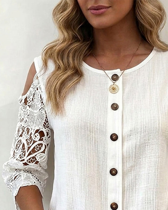 Bluse Udskæring Off-Shoulder Knap