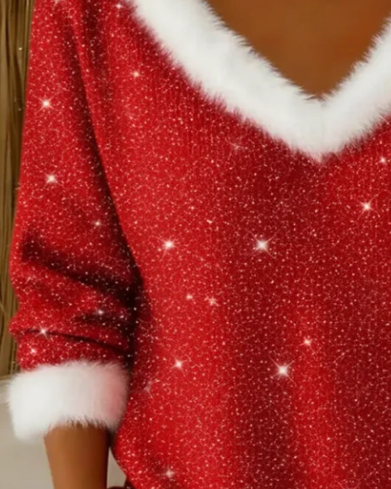 Sweater V Pelskrave Skinnende Moderne