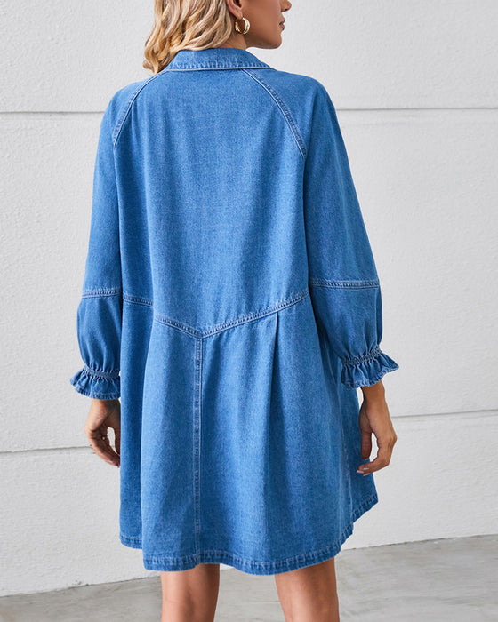 Langærmet Patchwork Denim Kjole