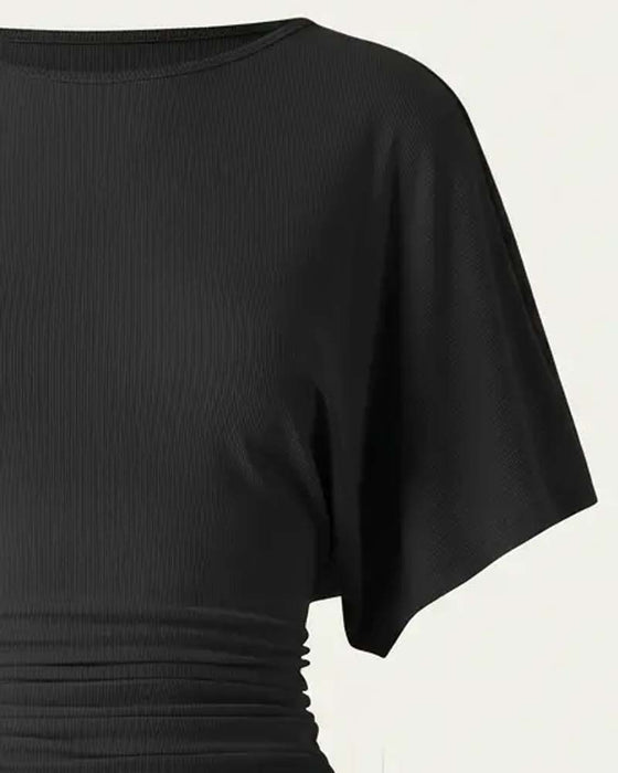Bluse Casual Ensfarvet Plisseret Kort Ærme