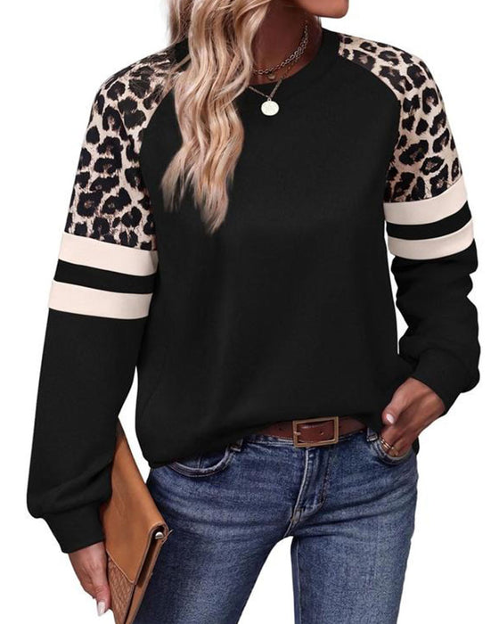 Sweatshirt Lang Ærme Rund Hals Leopardstribet