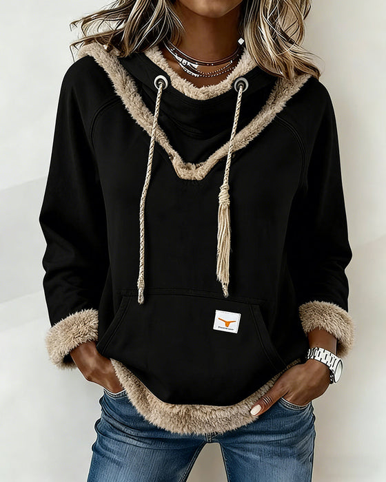 Langærmet Sweatshirt Med Patchworkdetaljer Og Lomme
